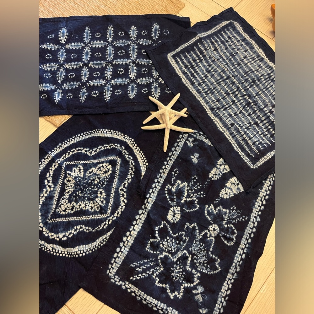 Vintage Japanese Indigo Blue Shibori NapkinsSet of 4-Hand-dyed with natural Ink